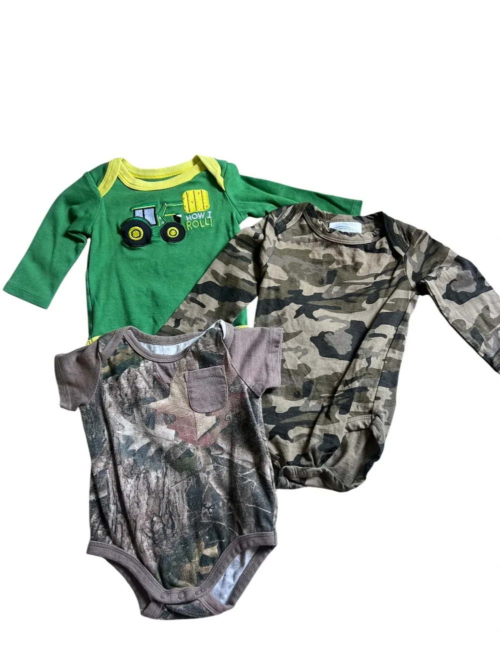 John Deere Green and Camo Baby Onesies